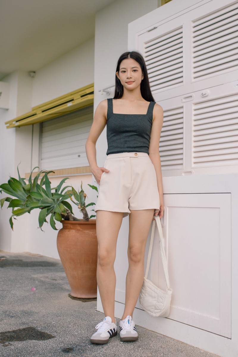 Forward Button Shorts in Sand