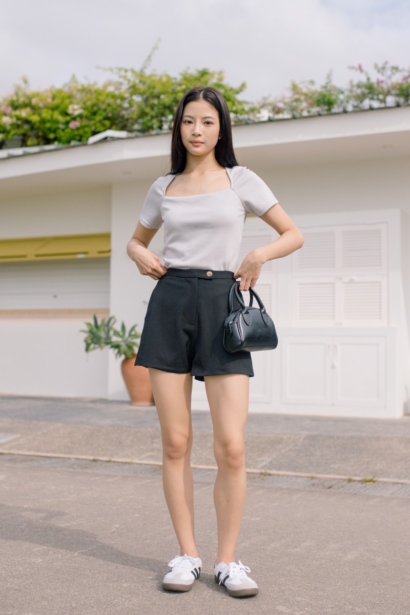 Forward Button Shorts in Black