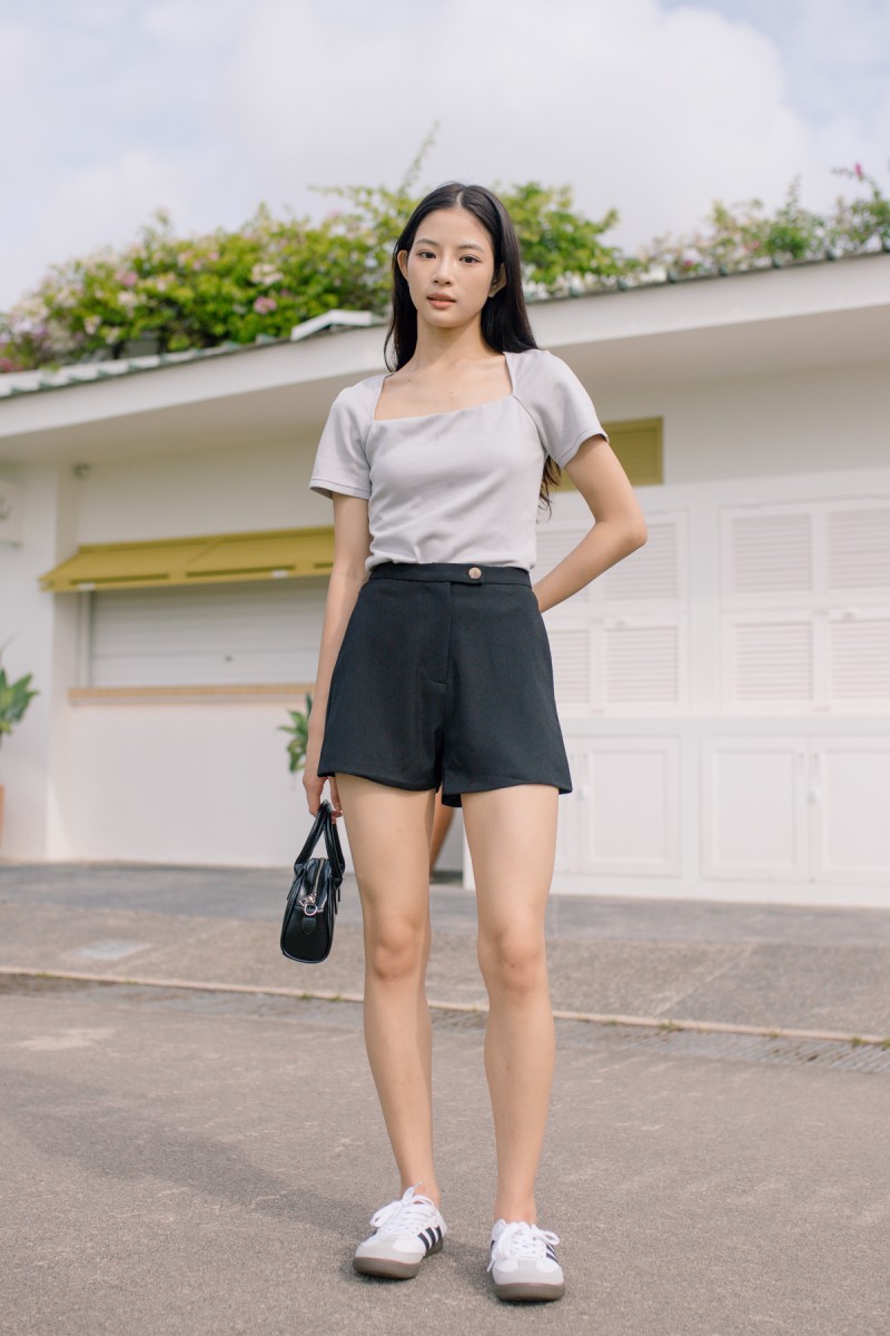 Forward Button Shorts in Black