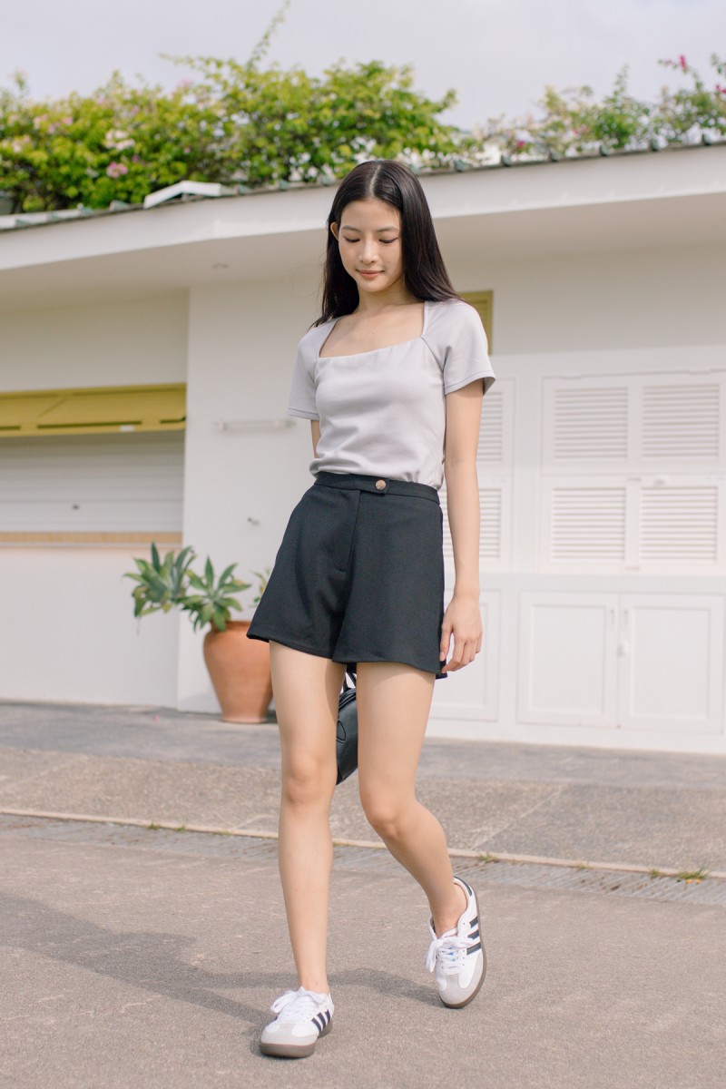 Forward Button Shorts in Black