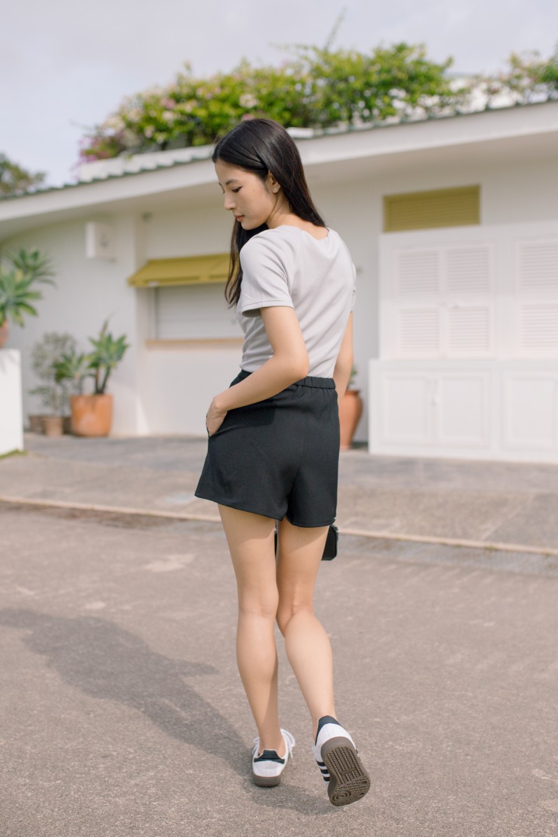 Forward Button Shorts in Black