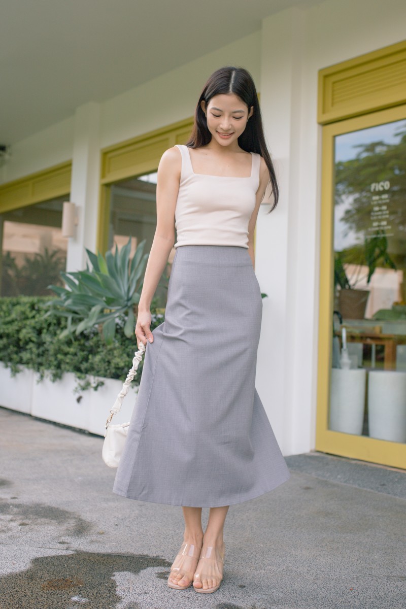 Ismene Flare Midi Skirt in Grey