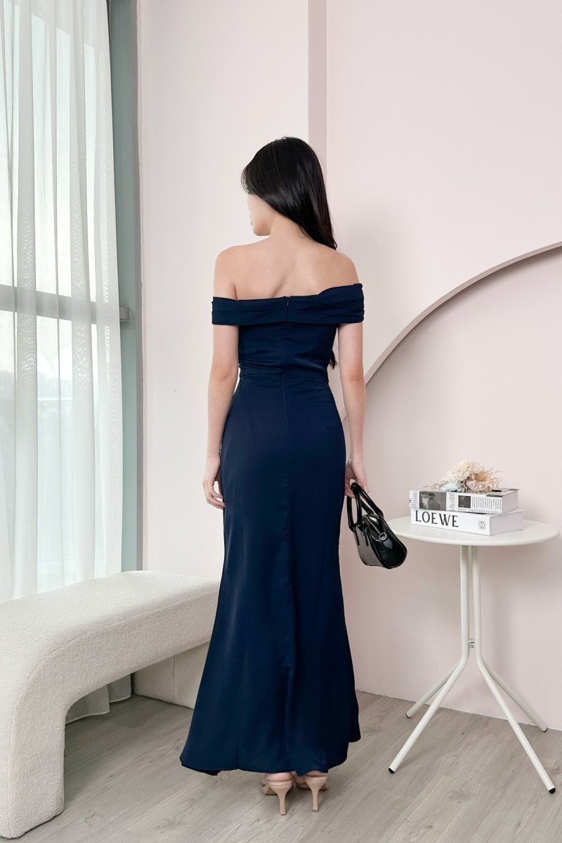 RESTOCK6: Viore Off-Shoulder Overlap Dress in Navy