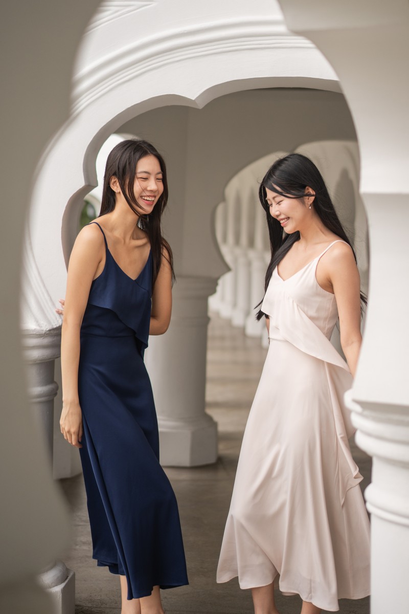 Harmoni Overlay Ruffle Dress in Navy