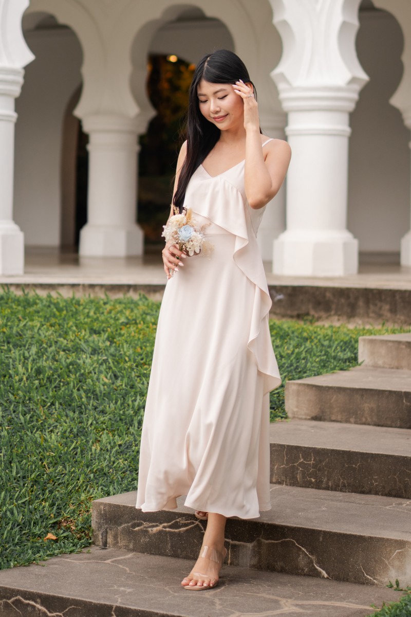 Harmoni Overlay Ruffle Dress in Cream