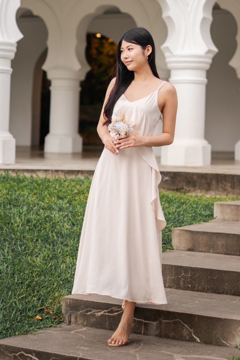 Harmoni Overlay Ruffle Dress in Cream