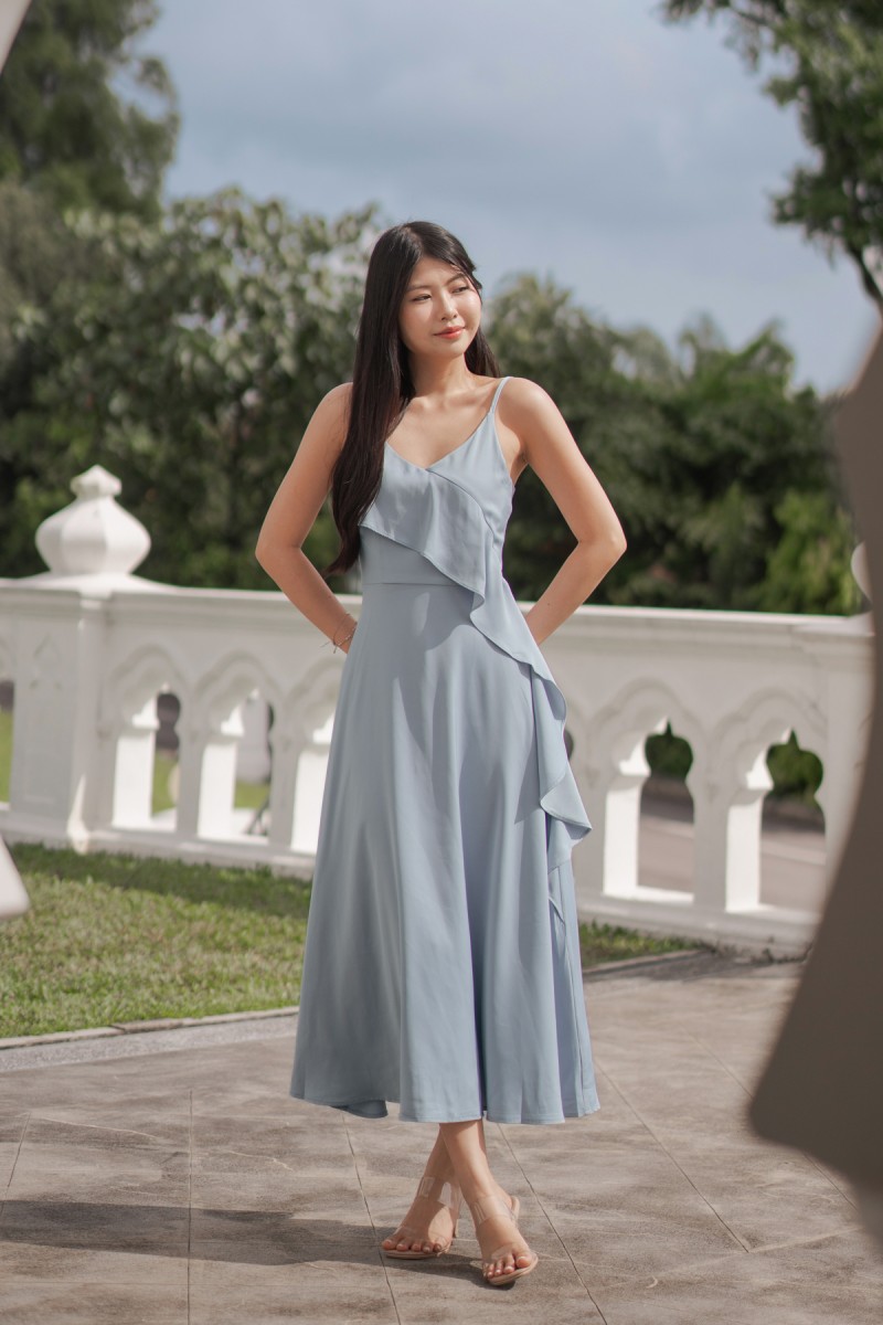 Harmoni Overlay Ruffle Dress in Blue