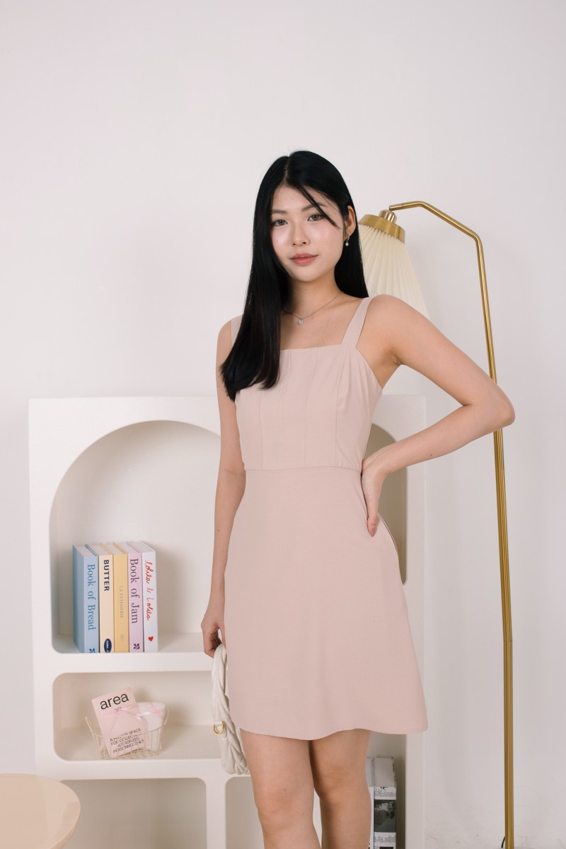 Quintessa Flared Sleeveless Mini Dress in Nude
