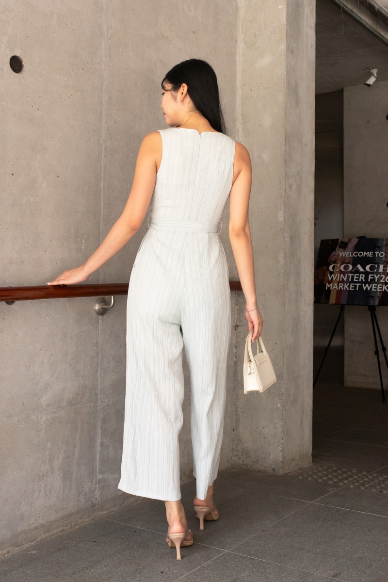 Delora Pleated Ribbon Jumpsuit in Mint