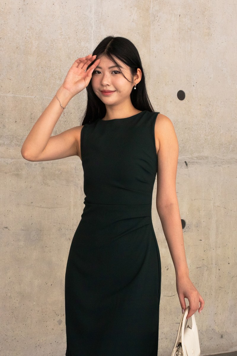 Zyra Sleeveless Side-Ruched Dress in Teal