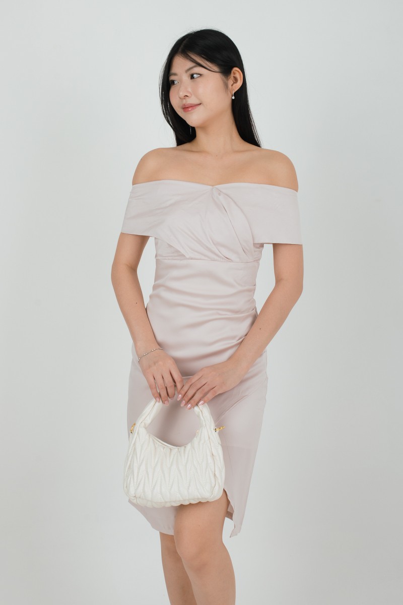 Khalia Off-Shoulder Overlap Dress in Blush Pink