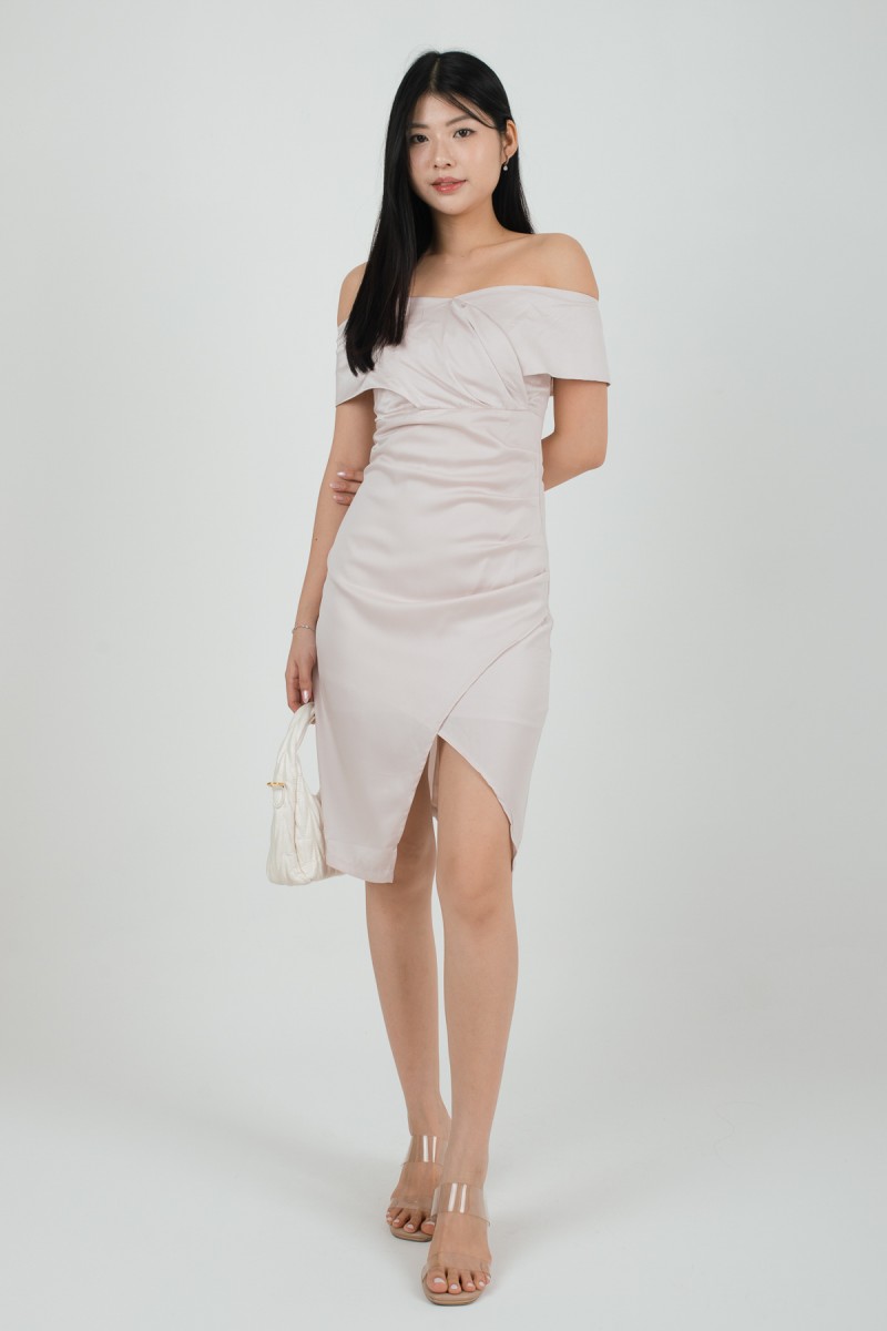 Khalia Off-Shoulder Overlap Dress in Blush Pink