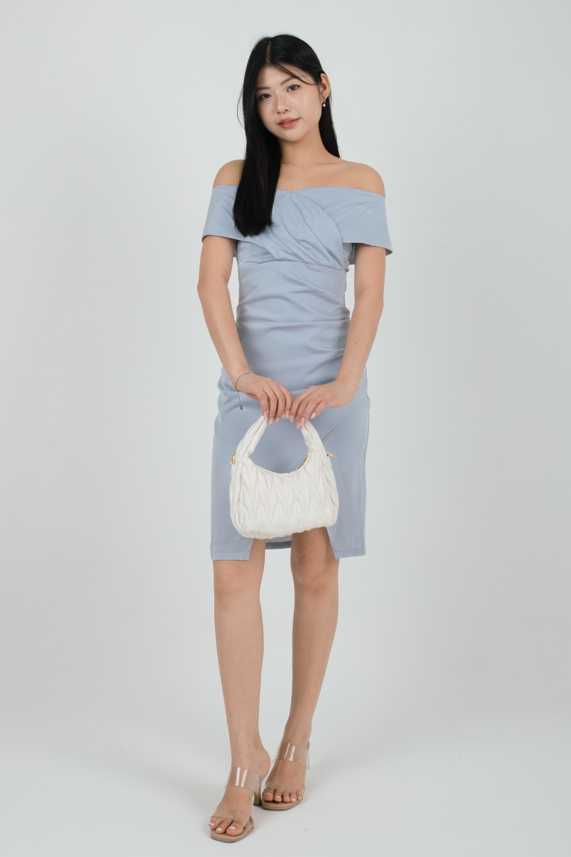 Khalia Off-Shoulder Overlap Dress in Blue