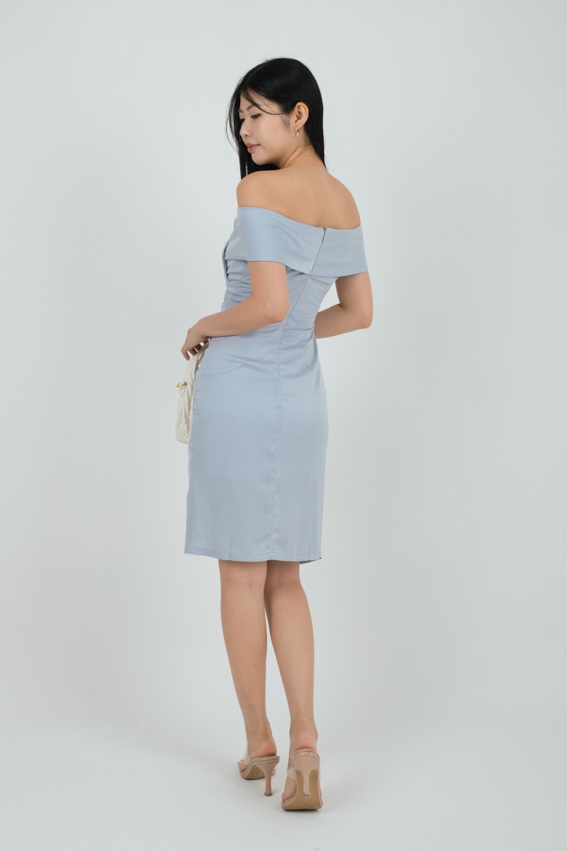 Khalia Off-Shoulder Overlap Dress in Blue
