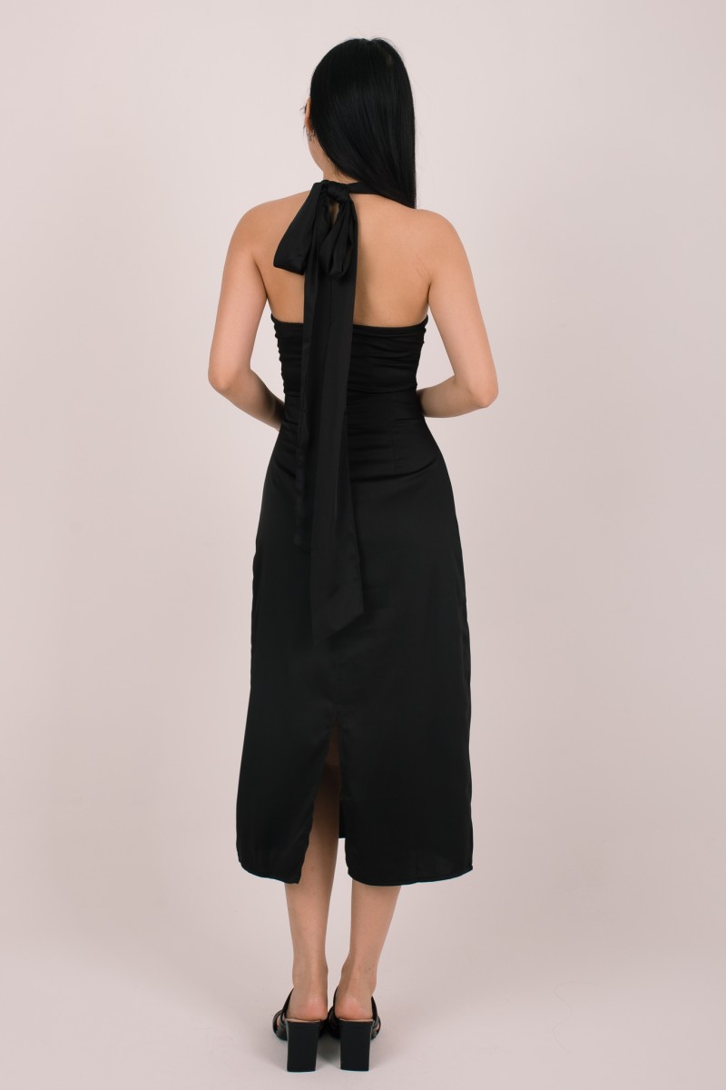 Evara Halter Tie-Back Maxi Dress in Black