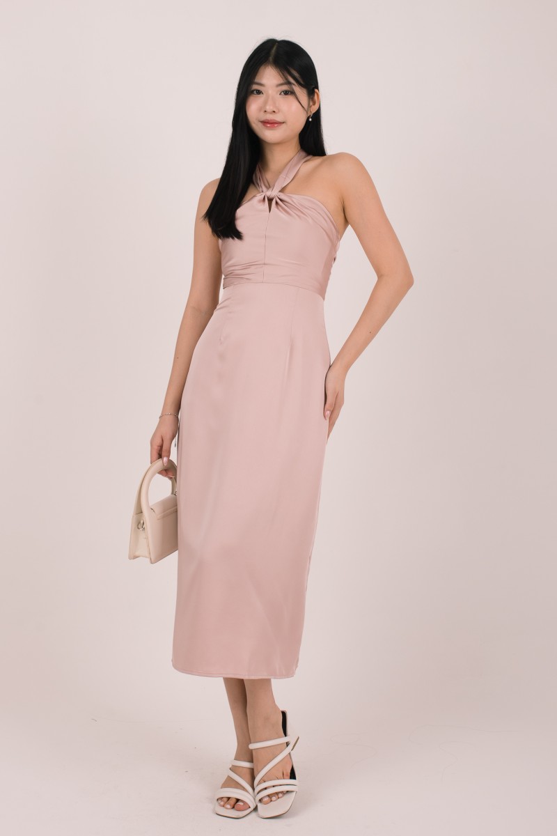 Evara Halter Tie-Back Maxi Dress in Pink