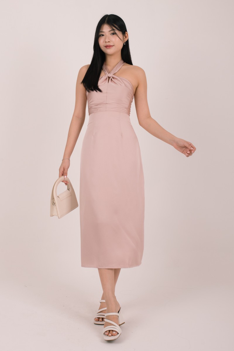 Evara Halter Tie-Back Maxi Dress in Pink