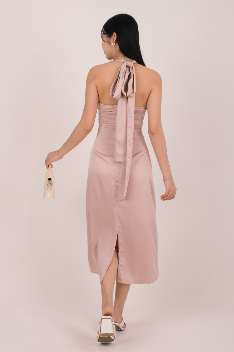 Evara Halter Tie-Back Maxi Dress in Pink