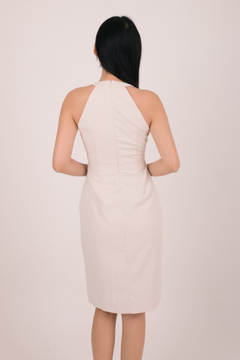 Caela Halter Front Slit Dress in Cream