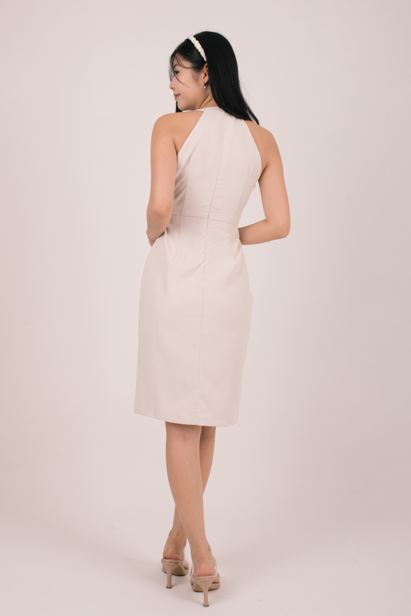 Caela Halter Front Slit Dress in Cream