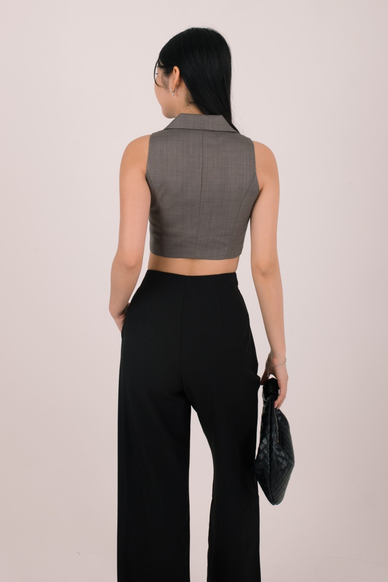 Bellona Front Pleat Button Pants in Black