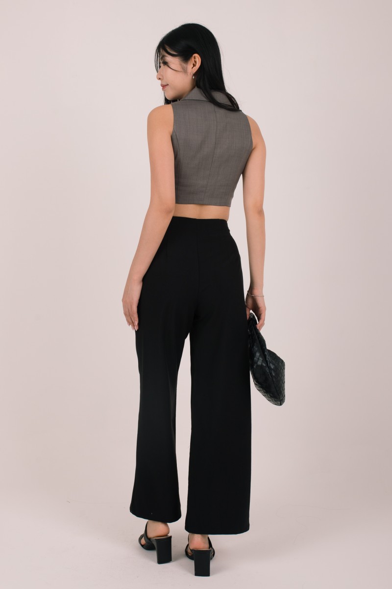 Bellona Front Pleat Button Pants in Black