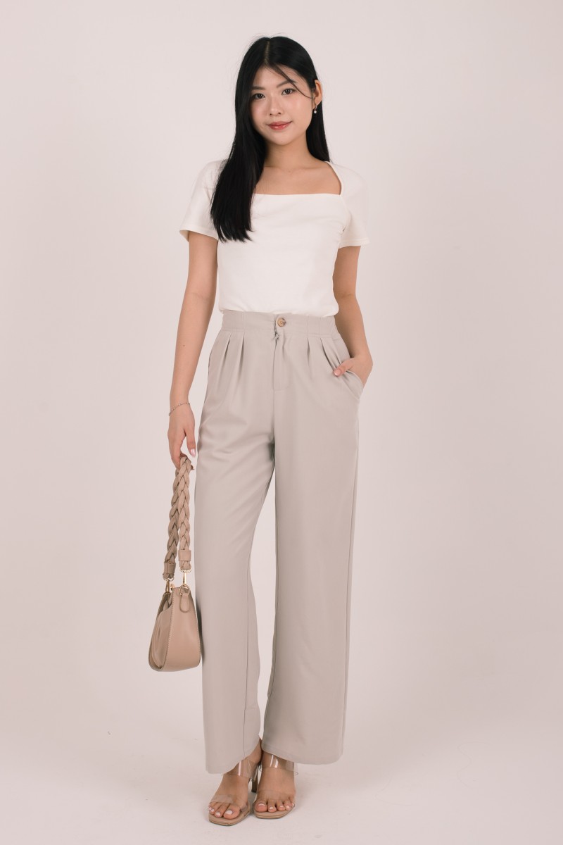 Bellona Front Pleat Button Pants in Stone Grey