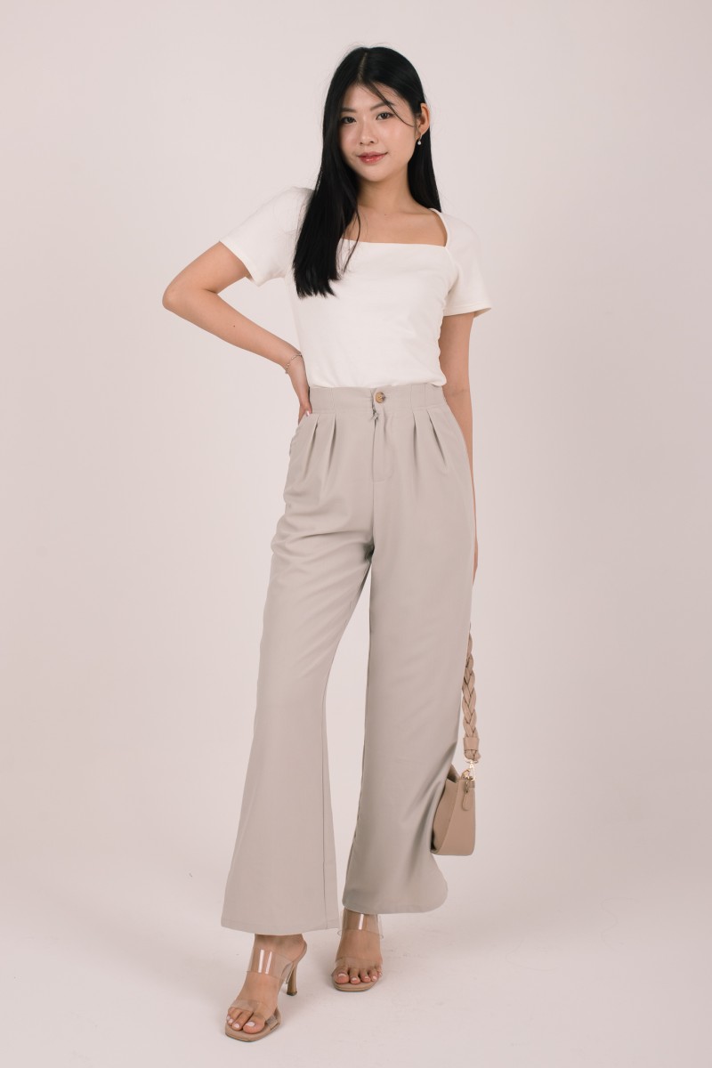 Bellona Front Pleat Button Pants in Stone Grey