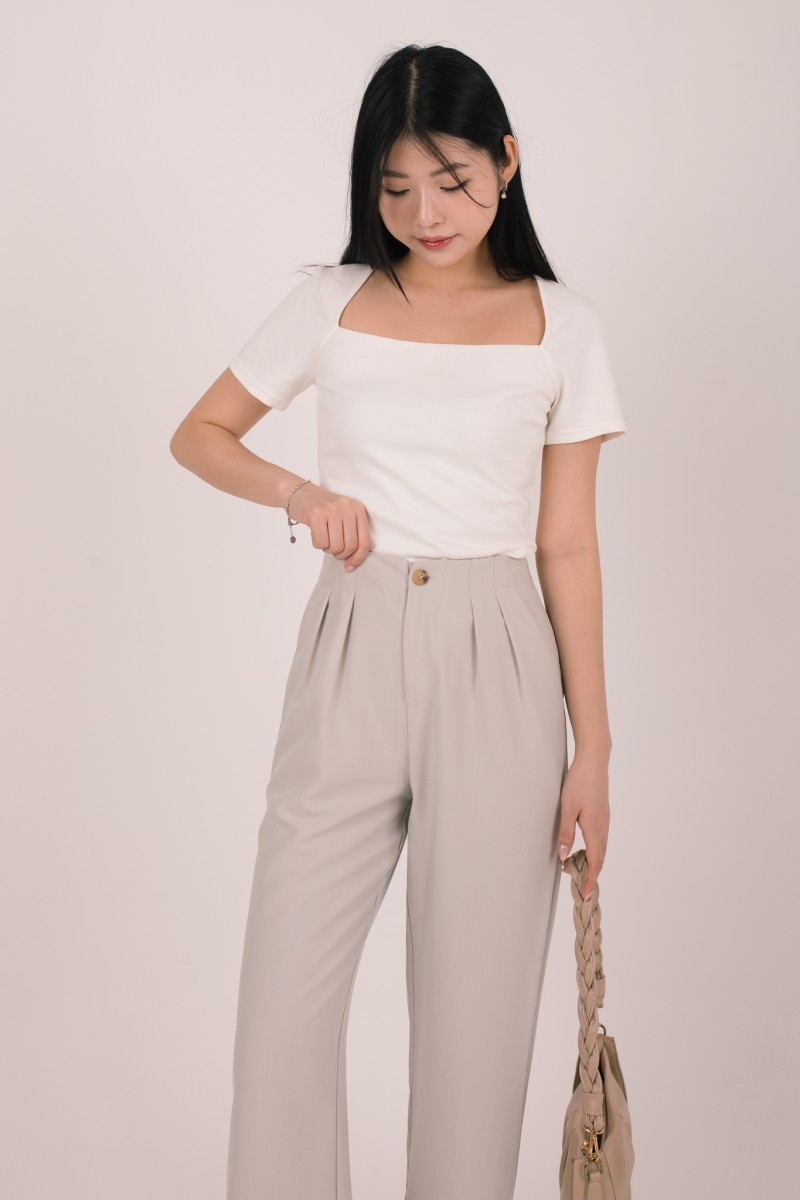 Bellona Front Pleat Button Pants in Stone Grey