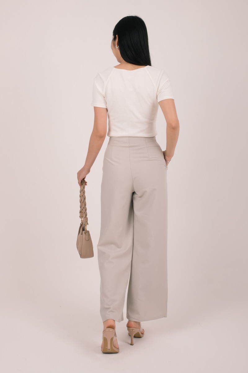 Bellona Front Pleat Button Pants in Stone Grey