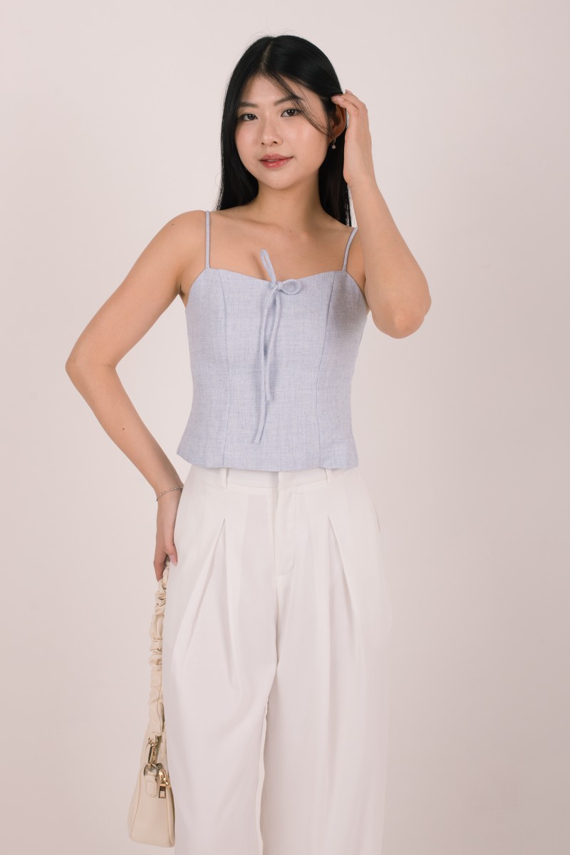 Ismabelle Ribbon Tweed Crop Top in Blue