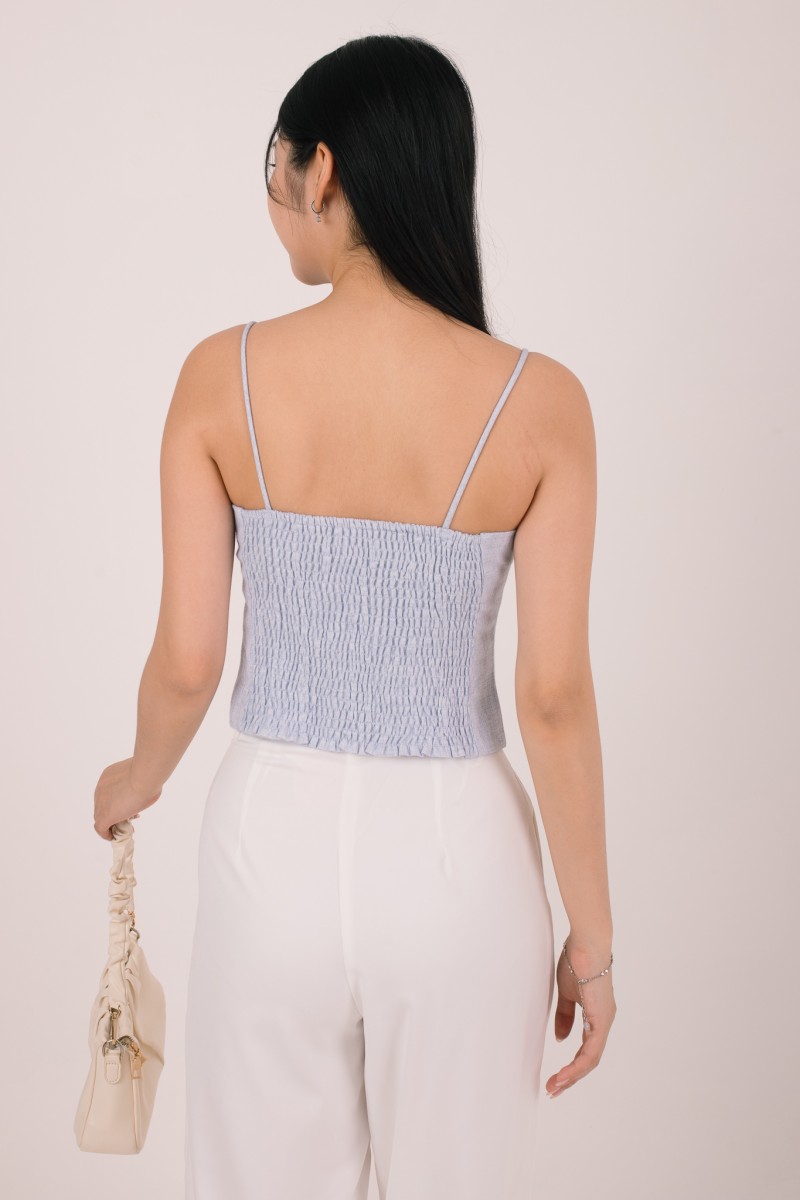 Ismabelle Ribbon Tweed Crop Top in Blue