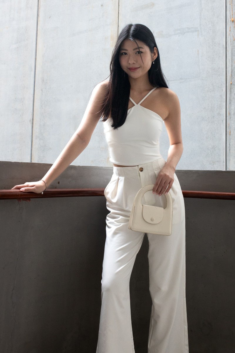 Bellona Front Pleat Button Pants in White