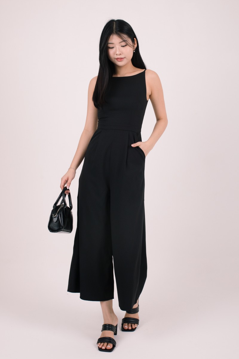 Serin Boat Neck Jumpsuit in Black