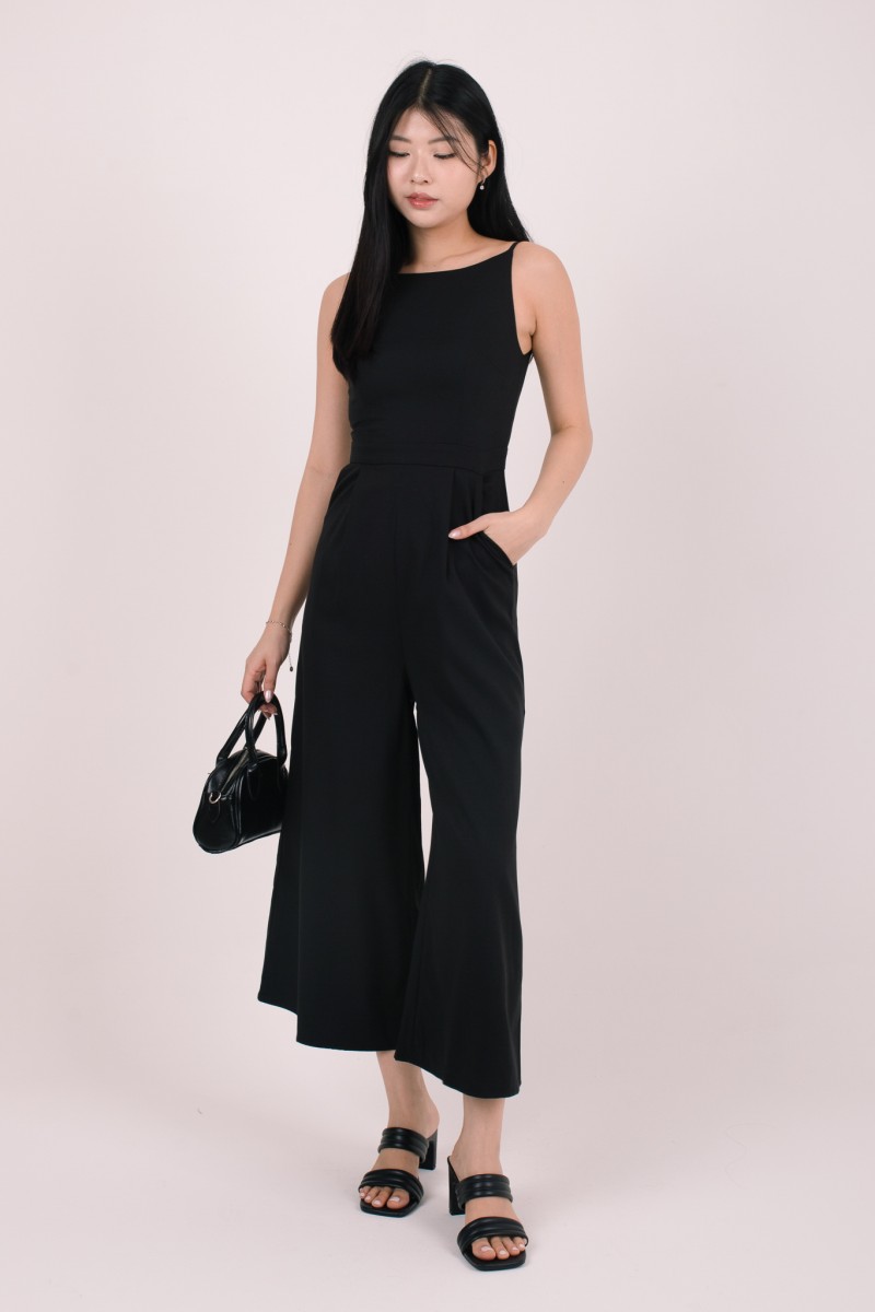 Serin Boat Neck Jumpsuit in Black