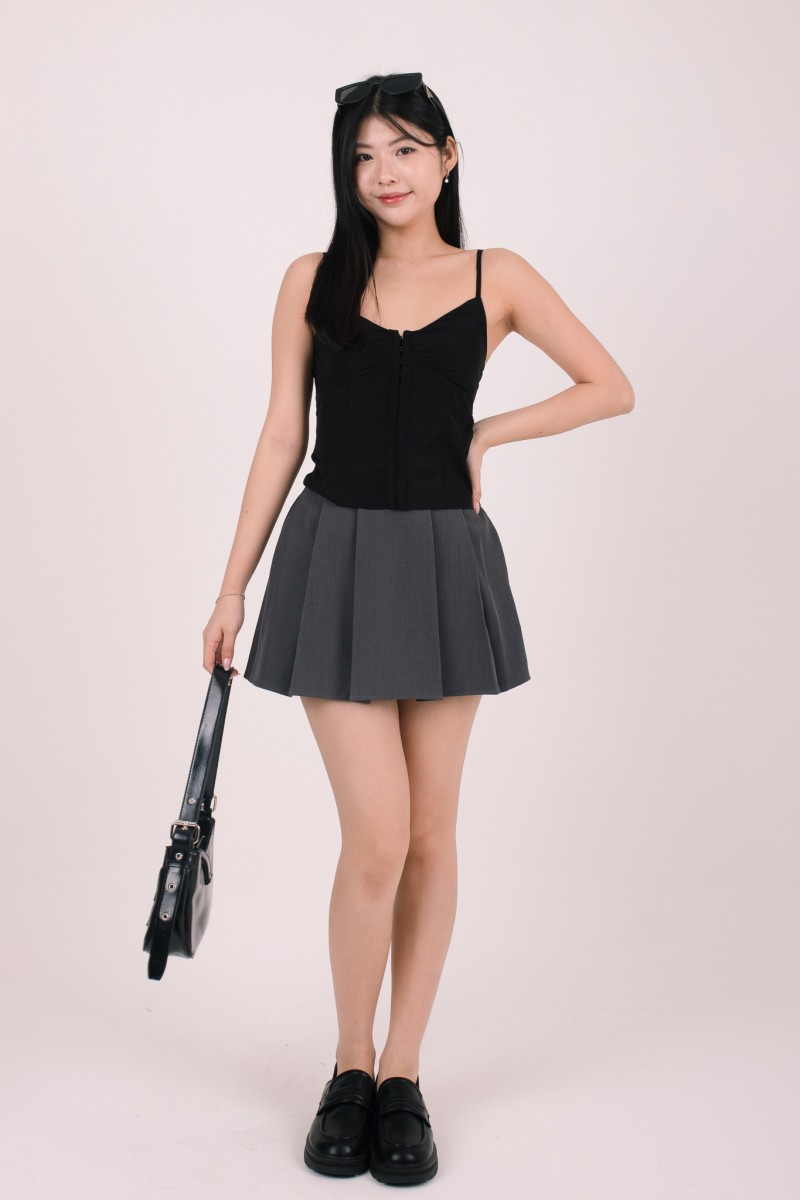 Ruelle Pleated Mini Skorts in Gunmetal