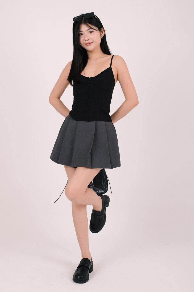 Ruelle Pleated Mini Skorts in Gunmetal