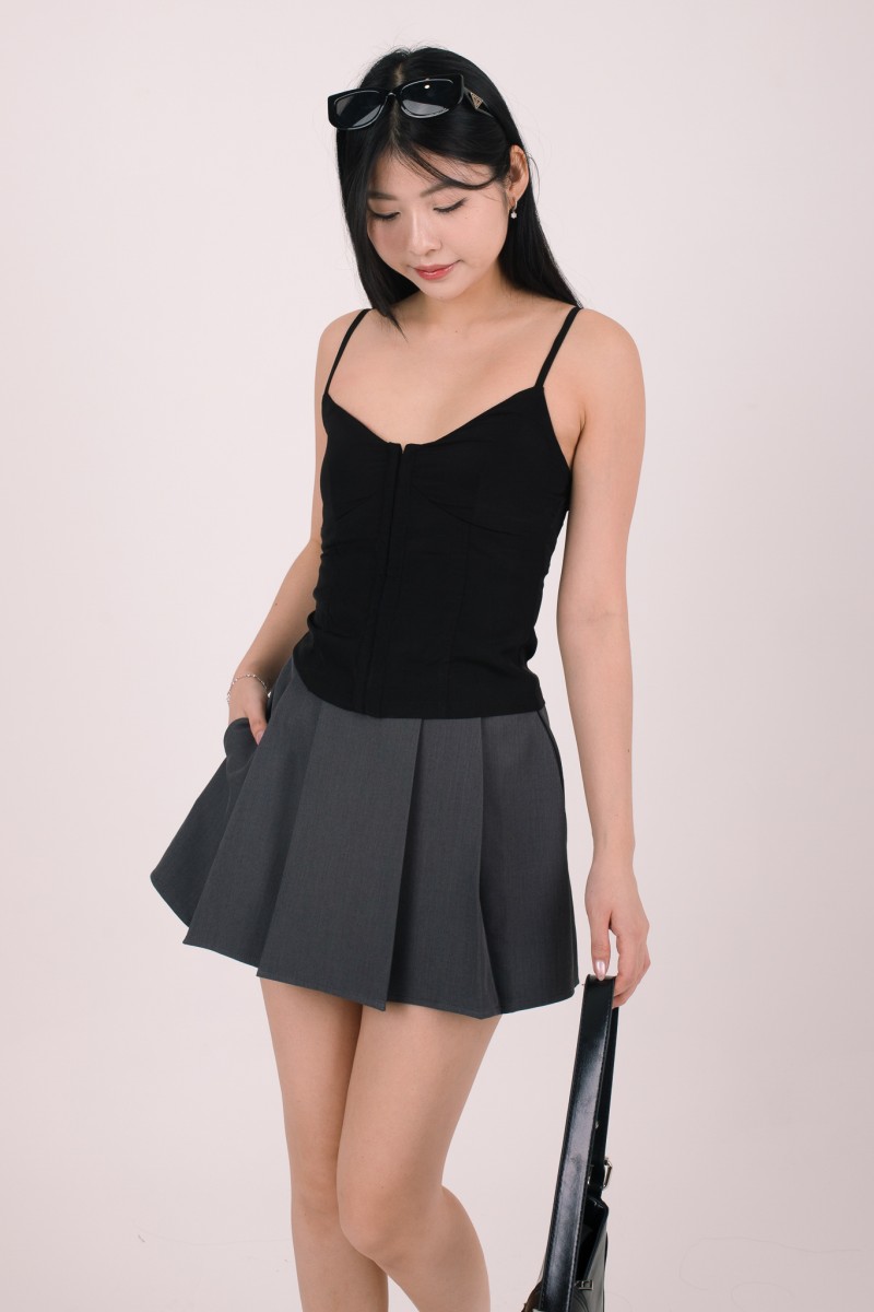 Ruelle Pleated Mini Skorts in Gunmetal