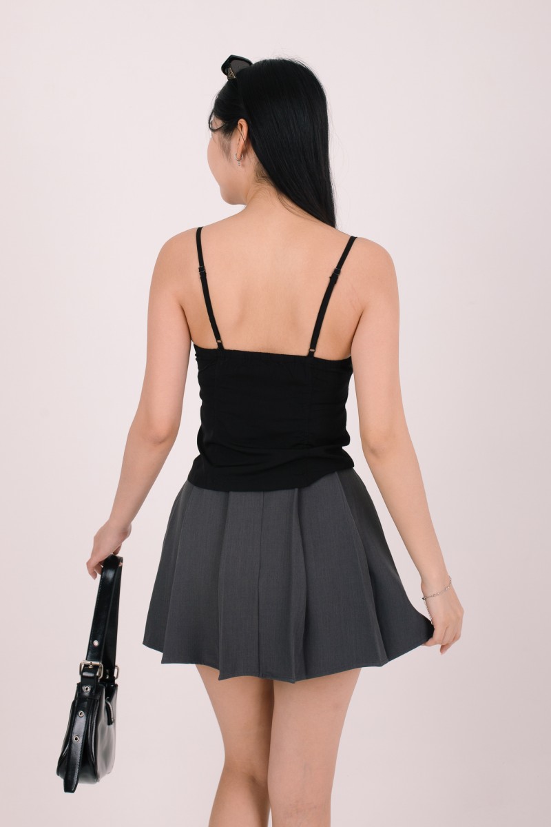 Ruelle Pleated Mini Skorts in Gunmetal