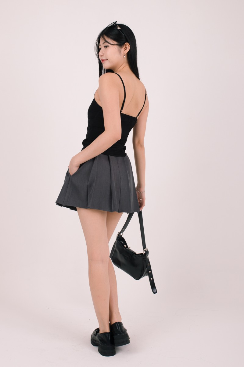 Ruelle Pleated Mini Skorts in Gunmetal
