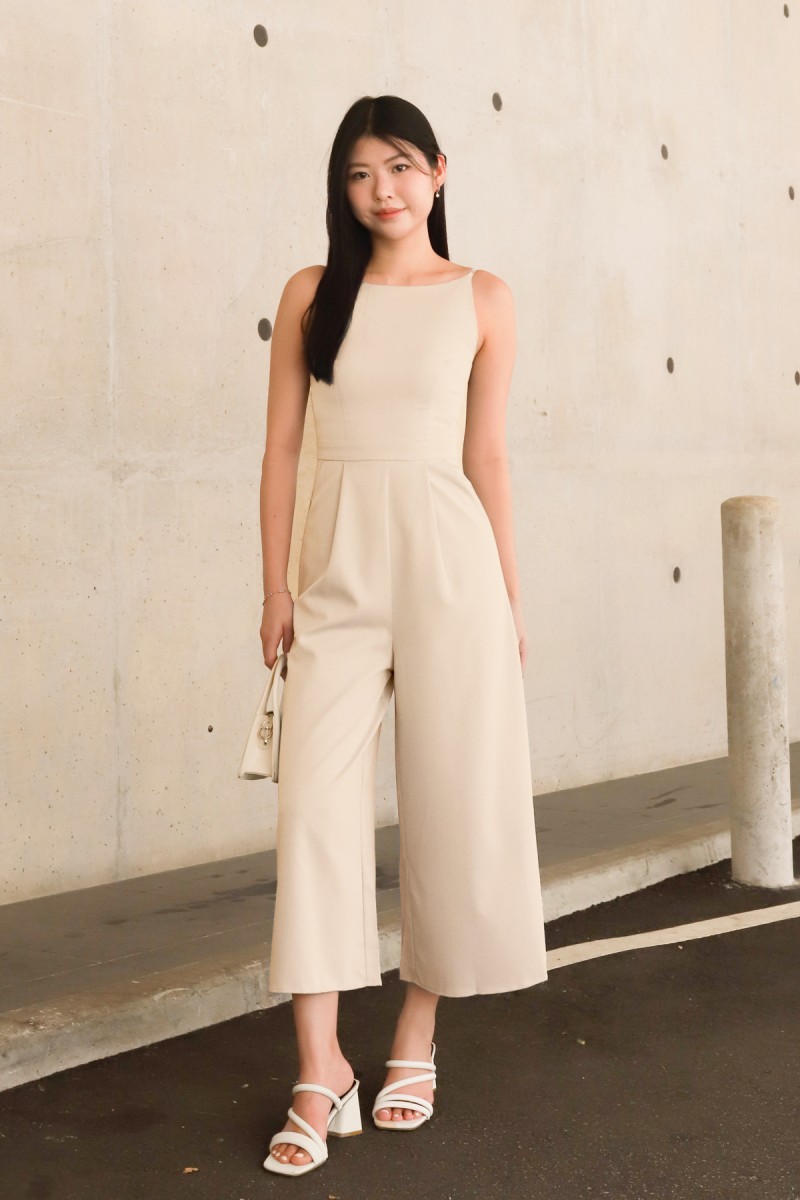 Serin Boat Neck Jumpsuit in Cream
