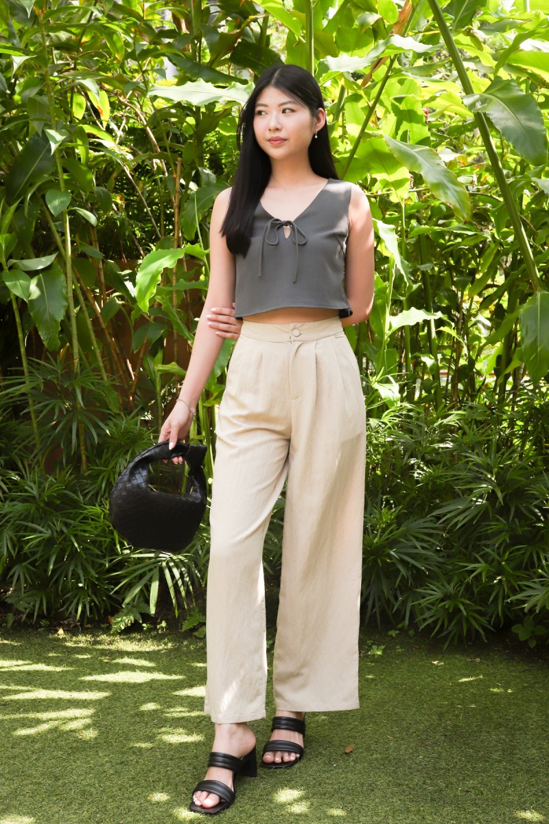Tavi Tie Ribbon Top in Gunmetal