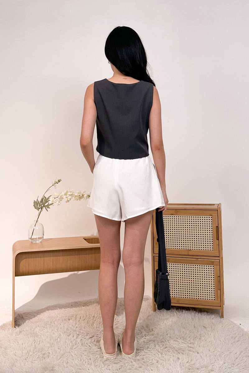 RESTOCK4: Erin Pleated Flare Shorts in White