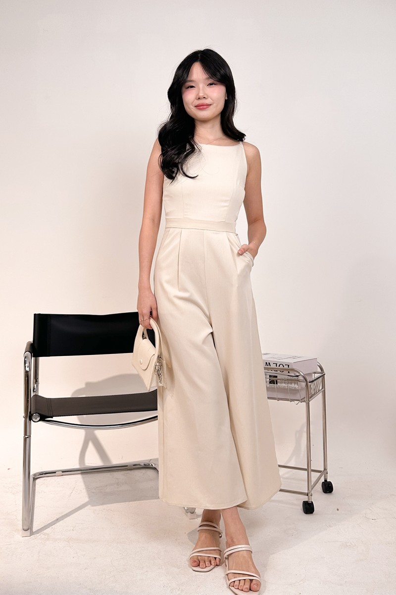Serin Boat Neck Jumpsuit in Cream