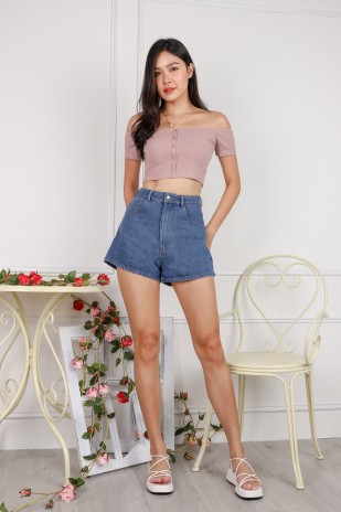 Axton Embroidered Denim Shorts in Mid-Wash (MY)