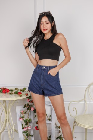 Axton Embroidered Denim Shorts in Dark-Wash (MY)