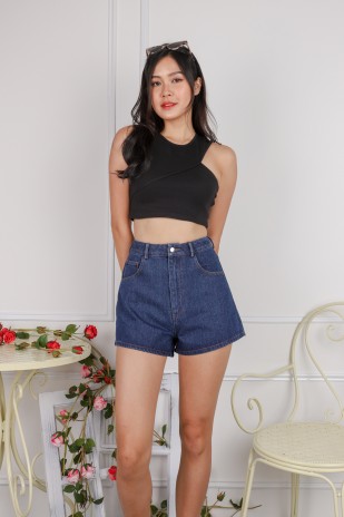 Axton Embroidered Denim Shorts in Dark-Wash (MY)