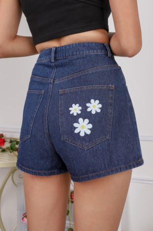 Axton Embroidered Denim Shorts in Dark-Wash (MY)