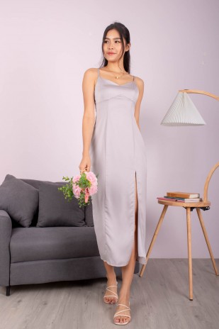Aydon Double-Strap Slit Dress in Ice Lavender (MY)