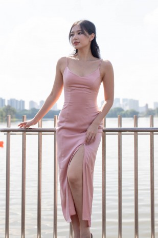 Aydon Double-Strap Slit Dress in Blush (MY)